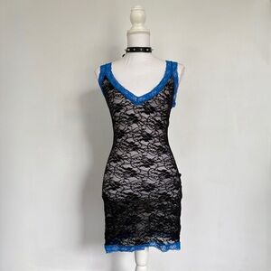 Black & blue shear lace dress.